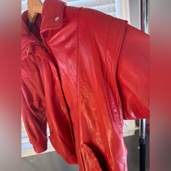 Vintage 80s Red Leather Jacket - Accente - Size 4** - Picture 6 of 16